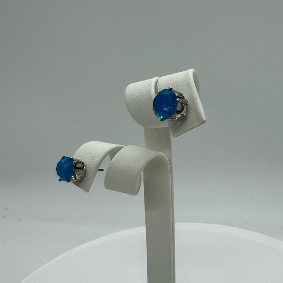 Sapphire Opal 8mm Crystal Stud Earrings Made with Swarovski Crystals - Picture 7 of 8